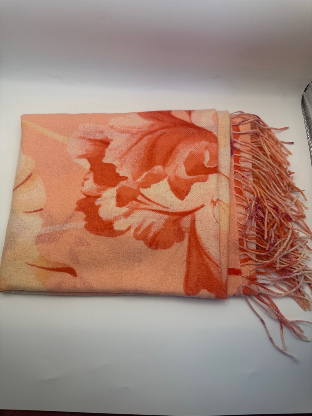 Floral Peach Fringe Scarf - Women Accessories